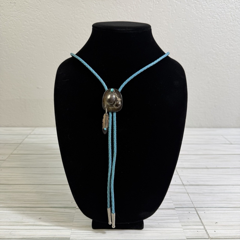 Vintage Navajo Sterling Silver Turquoise Southwestern Cowboy Hat Bolo Tie